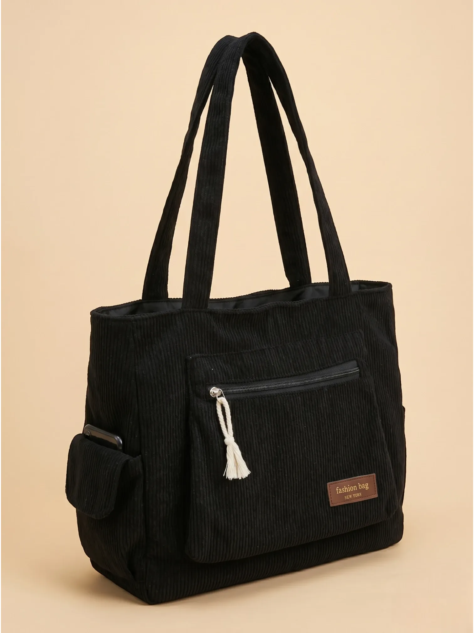 Grand Sac Cabas en Velours Noir