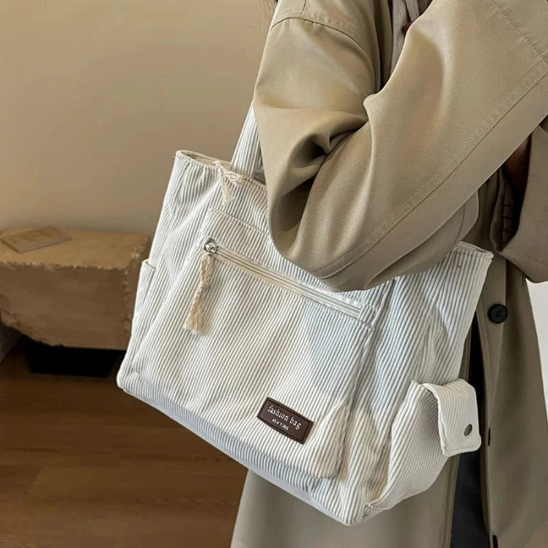 Grand Sac Cabas en Velours Beige