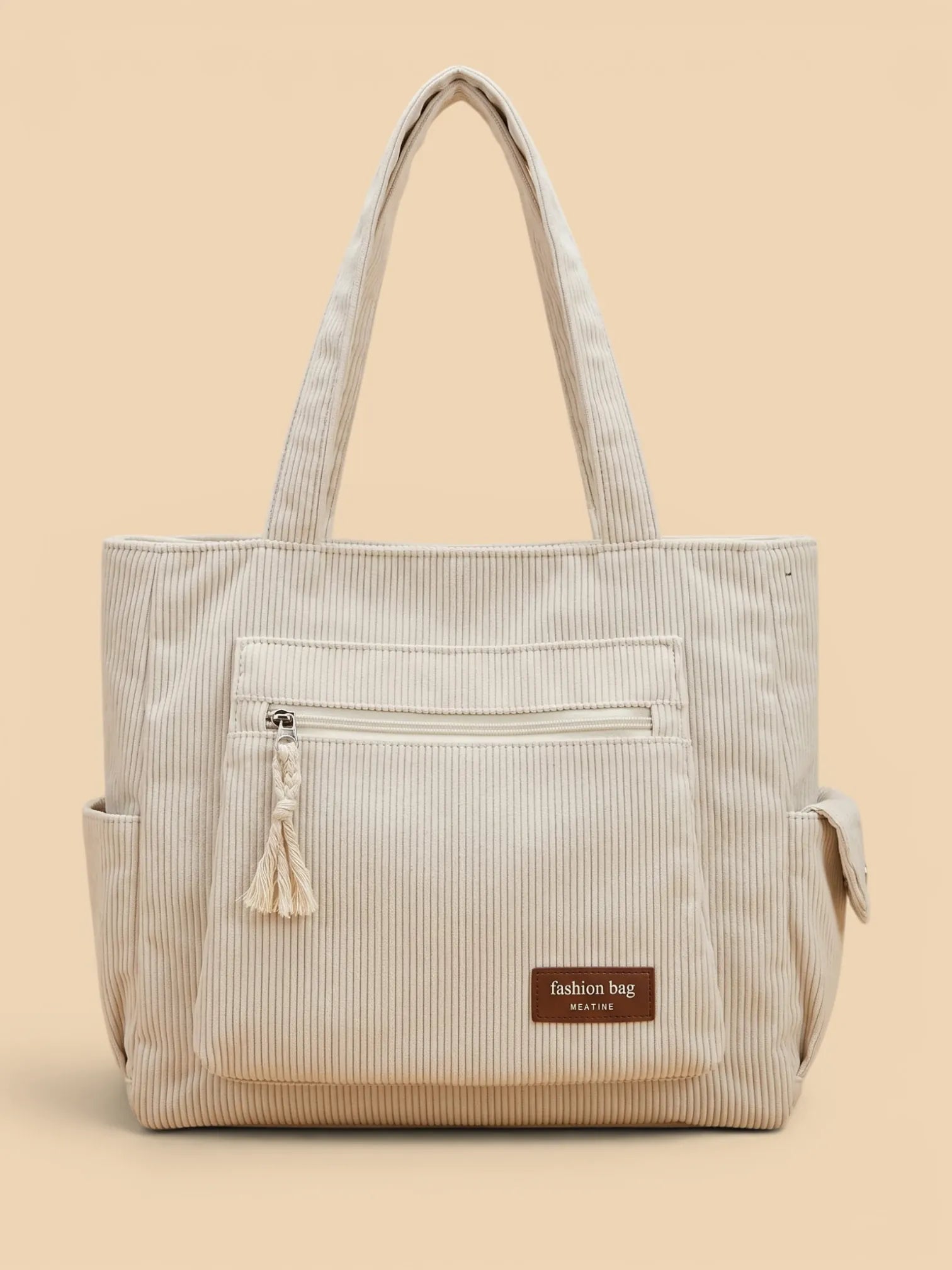 Grand Sac Cabas en Velours Beige