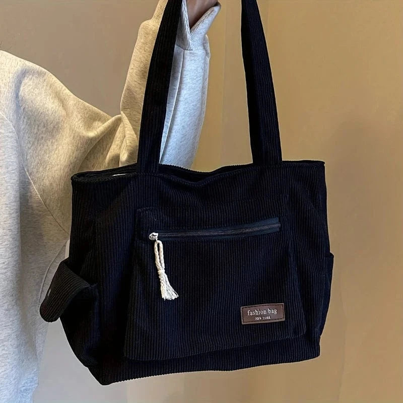 Grand Sac Cabas en Velours Noir