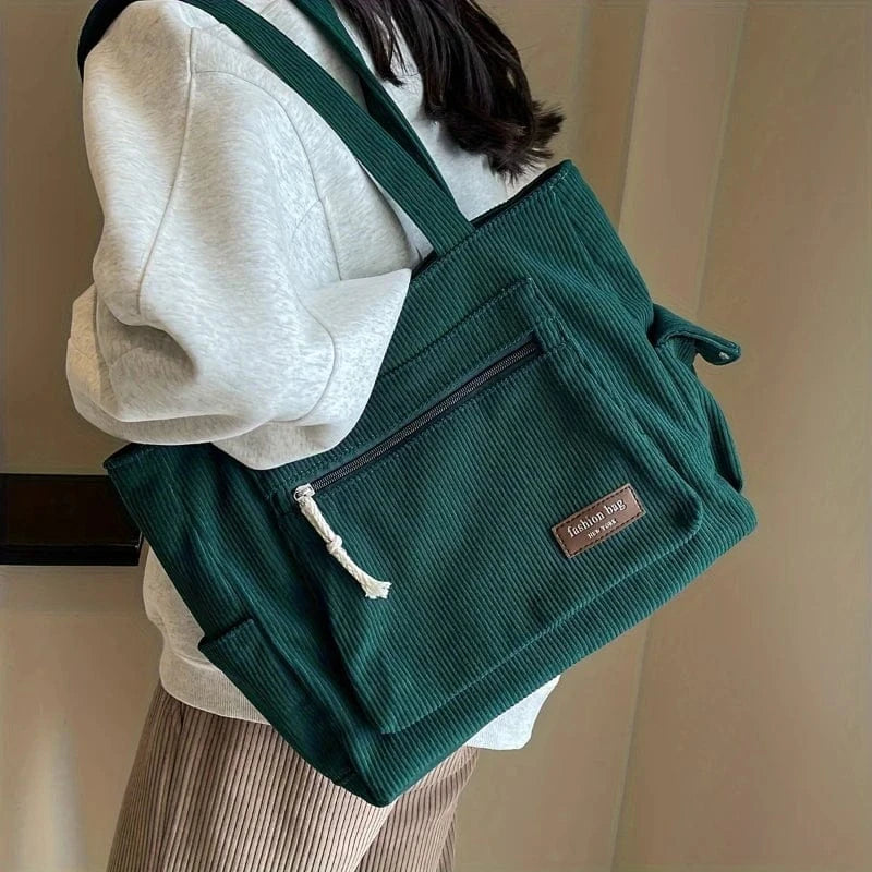 Grand Sac Cabas en Velours Vert