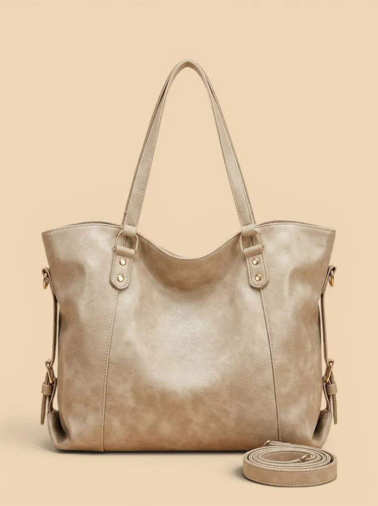 Grand Sac Cabas Ethnique en Cuir Vegan Beige