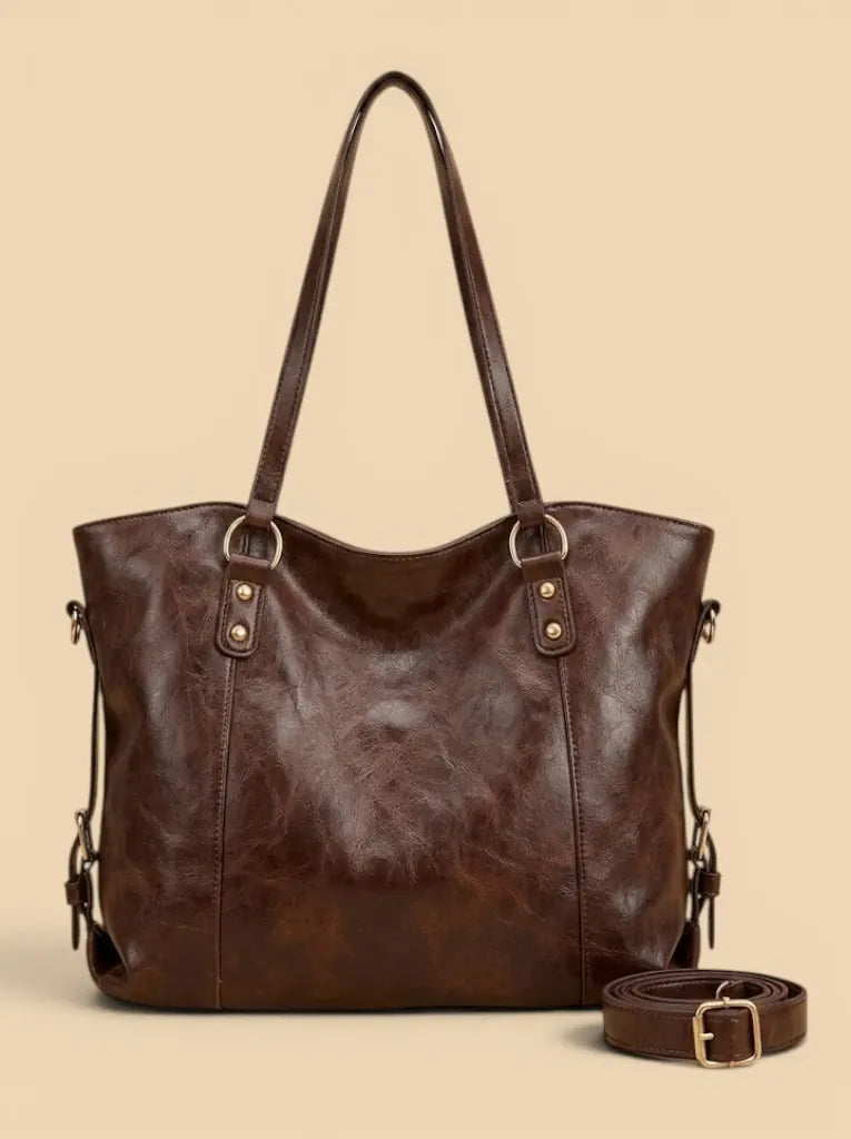 Grand Sac Cabas Ethnique en Cuir Vegan Marron