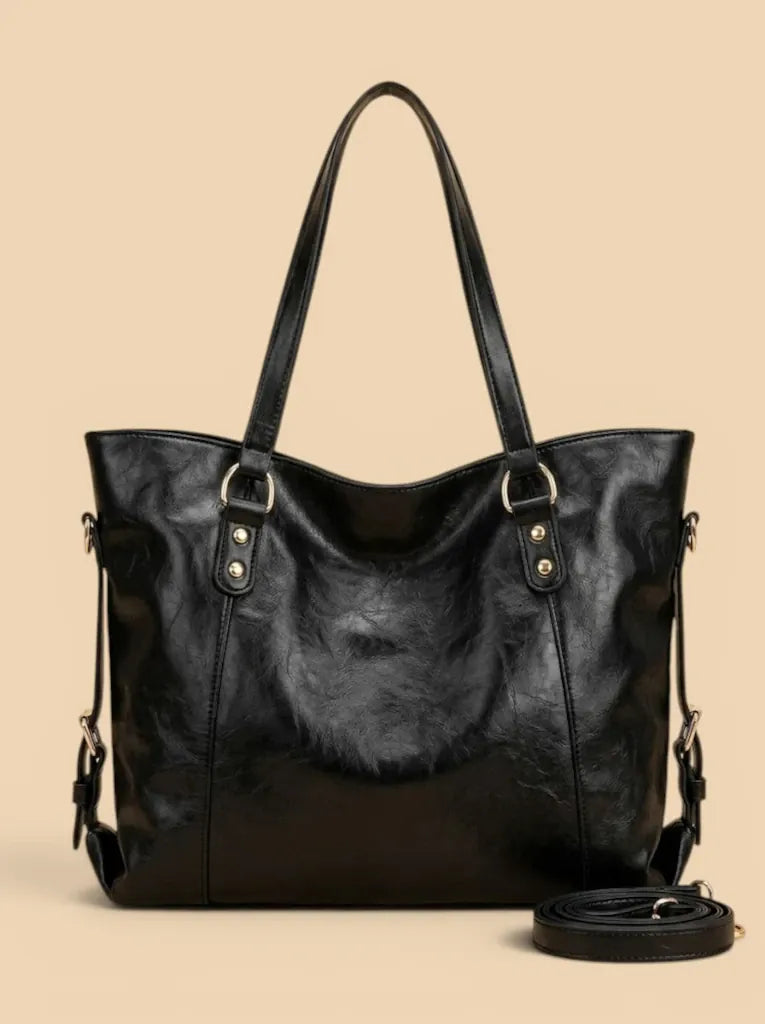Grand Sac Cabas Ethnique en Cuir Vegan Noir