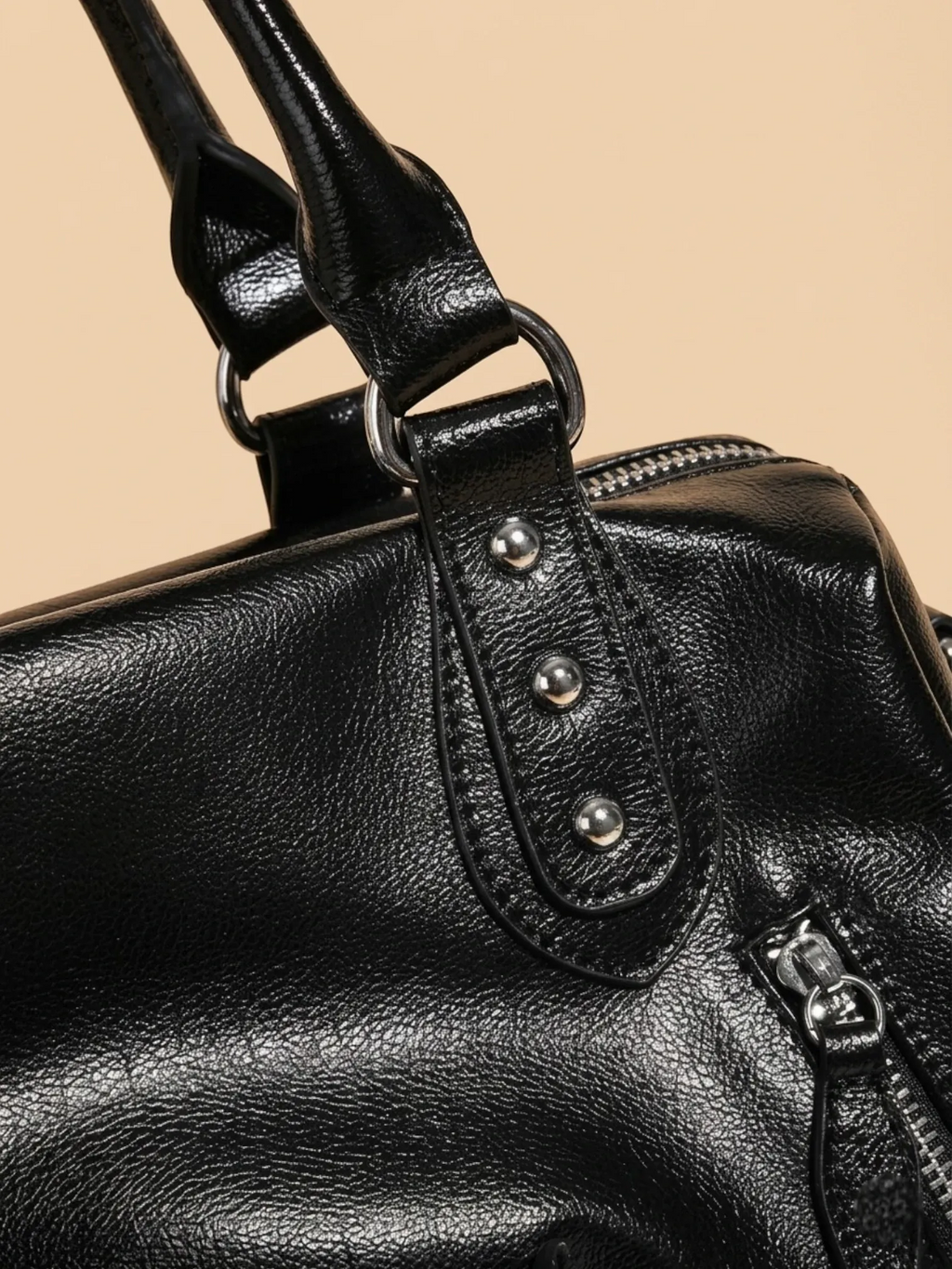Grand Sac Cabas Retro Lisse Noir