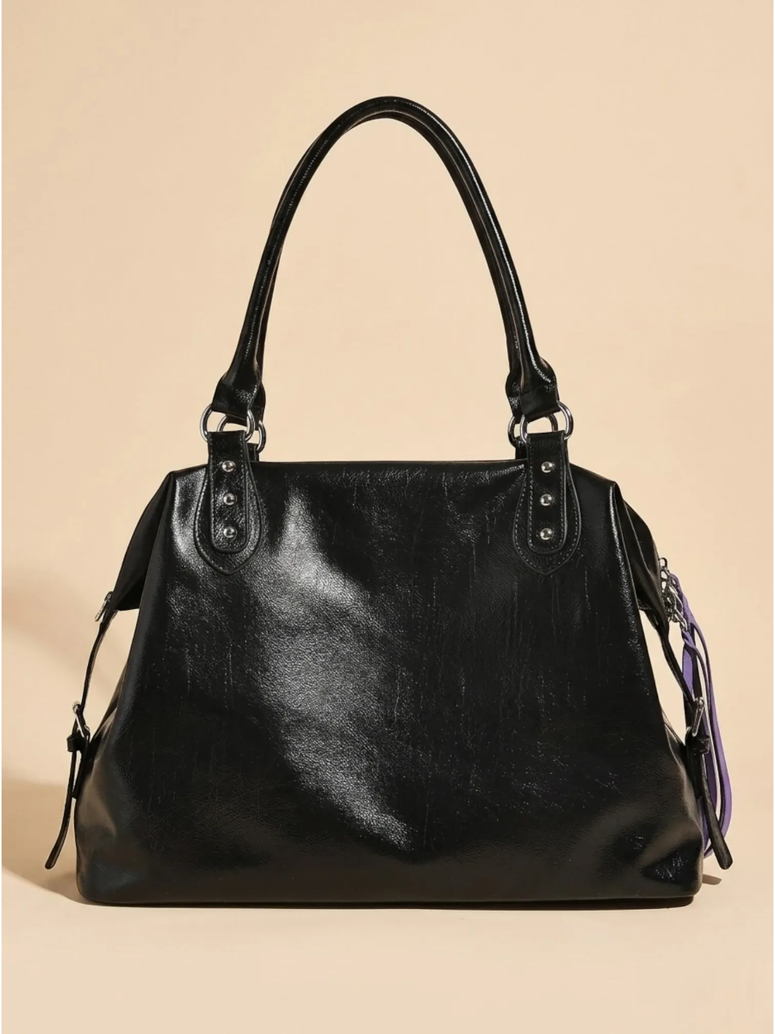 Grand Sac Cabas Retro Lisse Noir