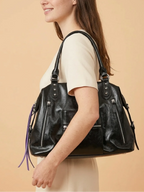 Grand Sac Cabas Retro Lisse Noir