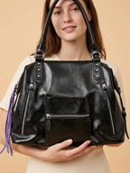 Grand Sac Cabas Retro Lisse Noir