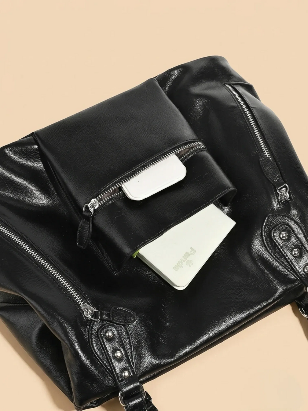 Grand Sac Cabas Retro Lisse Noir