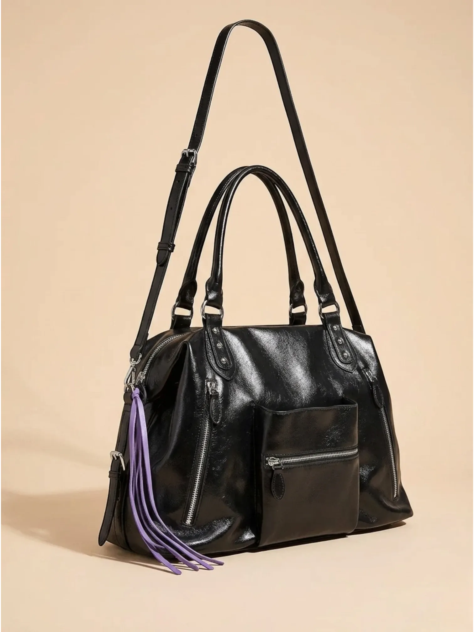 Grand Sac Cabas Retro Lisse Noir