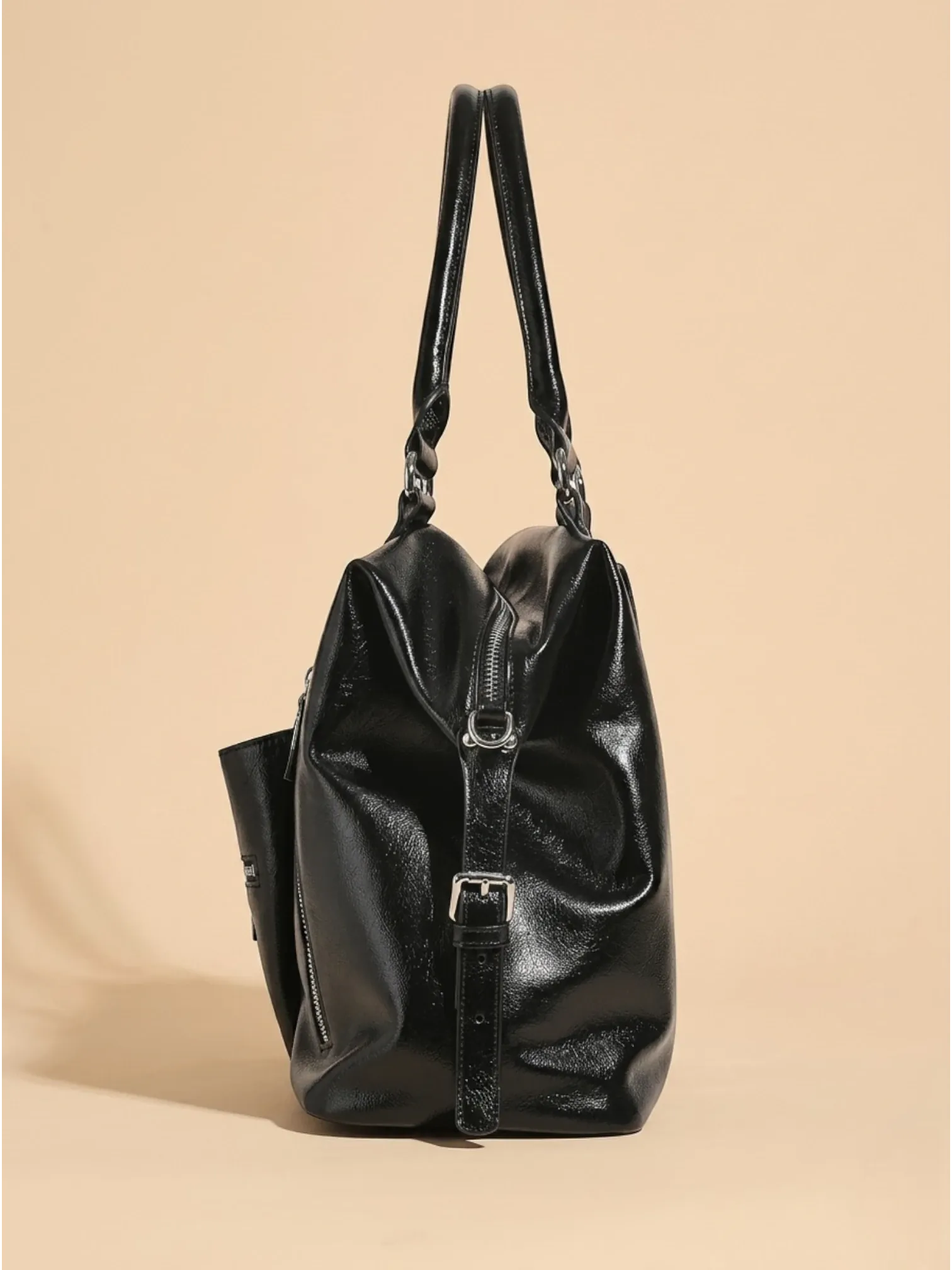Grand Sac Cabas Retro Lisse Noir
