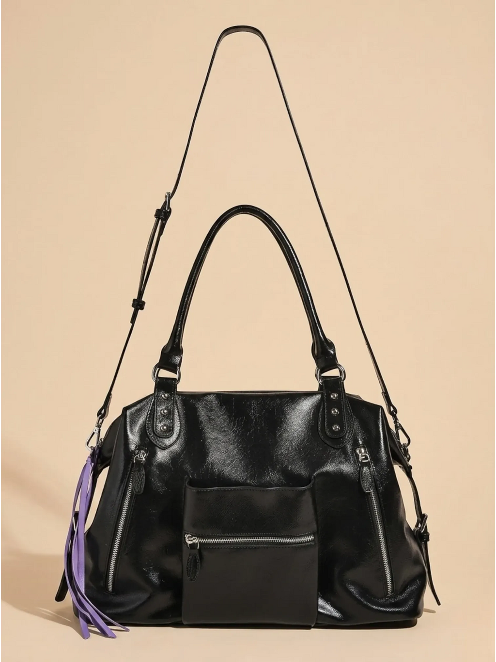 Grand Sac Cabas Retro Lisse Noir