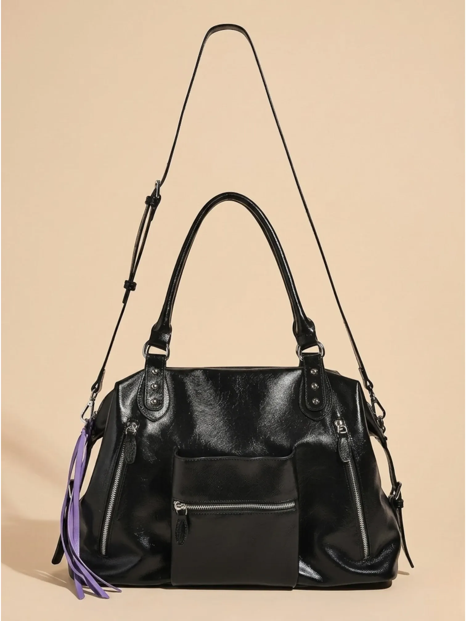 Grand Sac Cabas Retro Lisse Noir