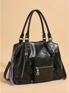 Grand Sac Cabas Retro Lisse Noir