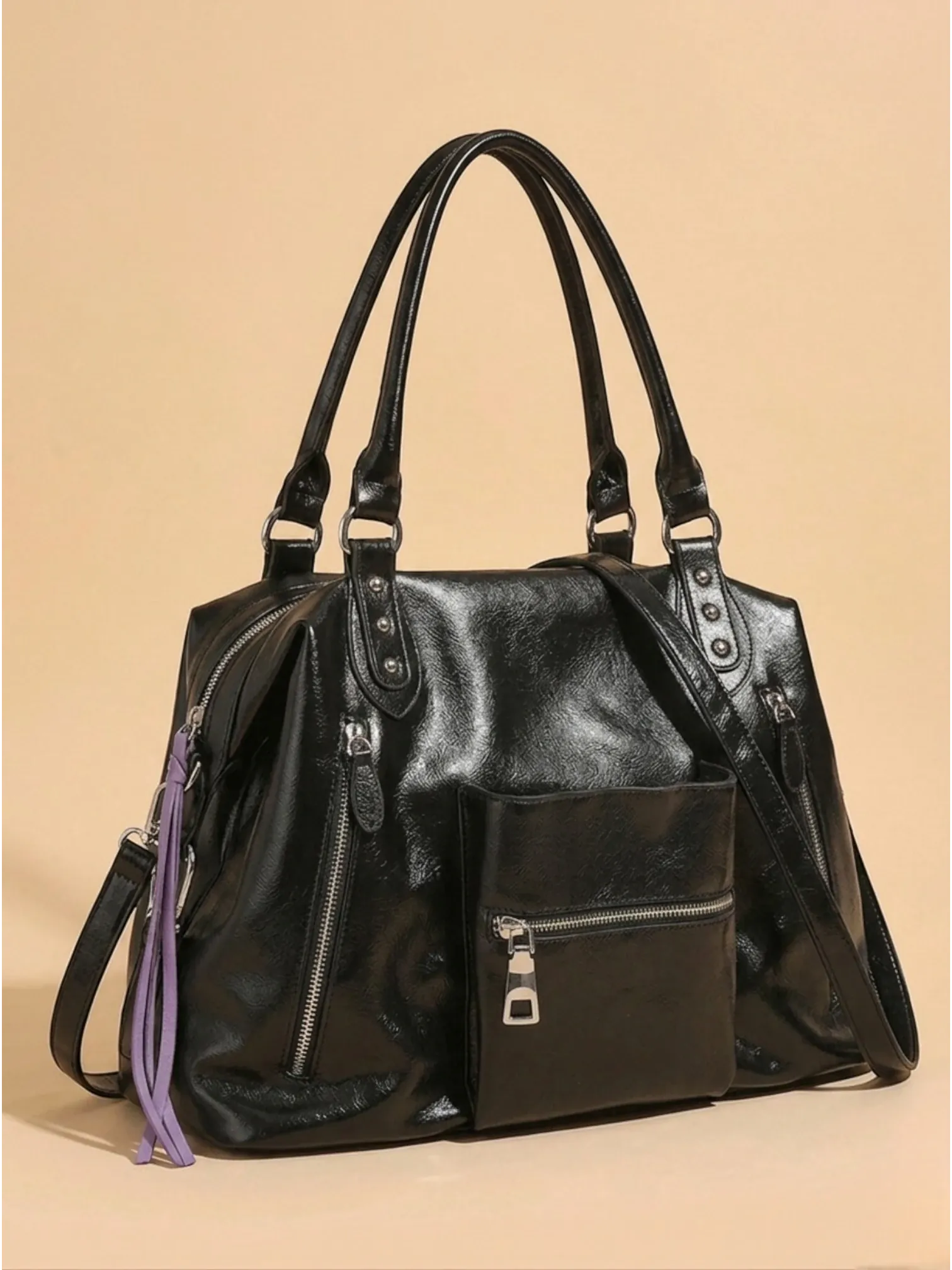 Grand Sac Cabas Retro Lisse Noir