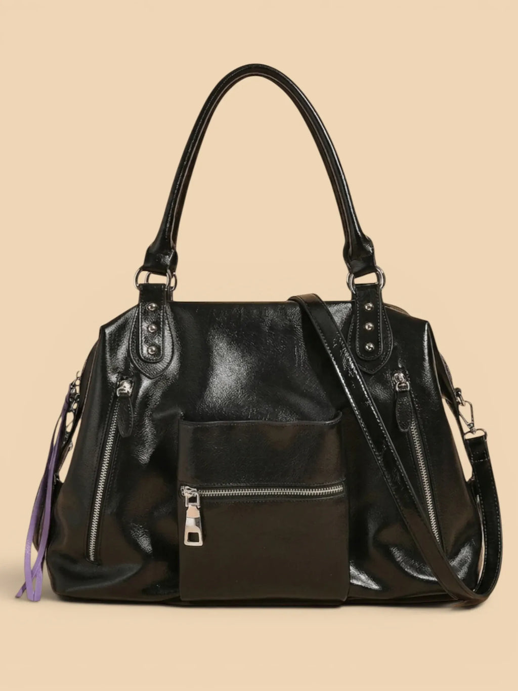 Grand Sac Cabas Retro Lisse Noir
