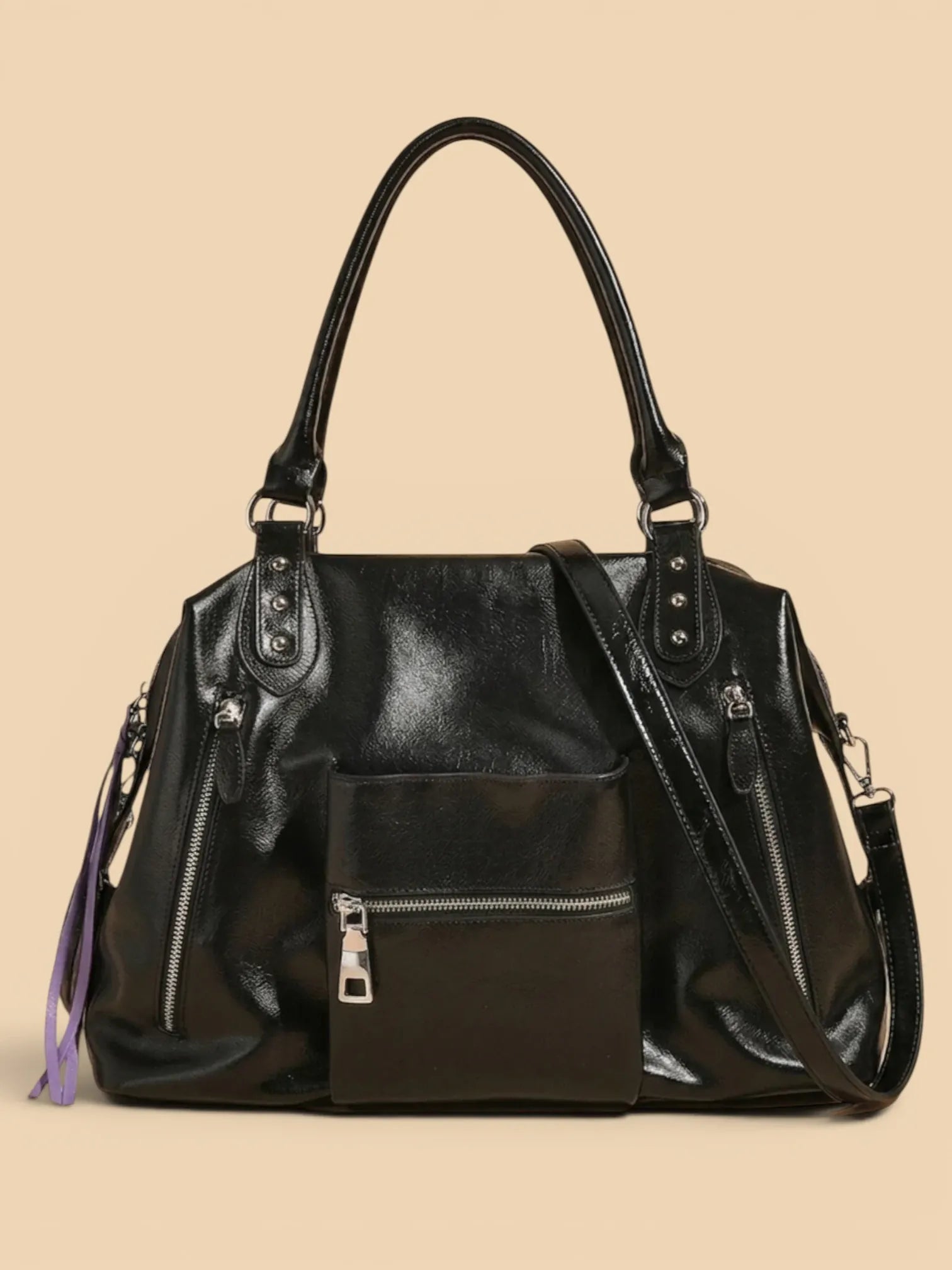 Grand Sac Cabas Retro Lisse Noir