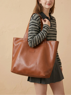Grand Sac Cabas Souple en Cuir Vegan Marron