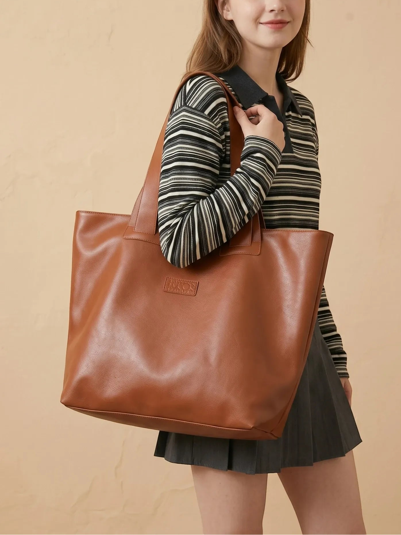 Grand Sac Cabas Souple en Cuir Vegan Marron