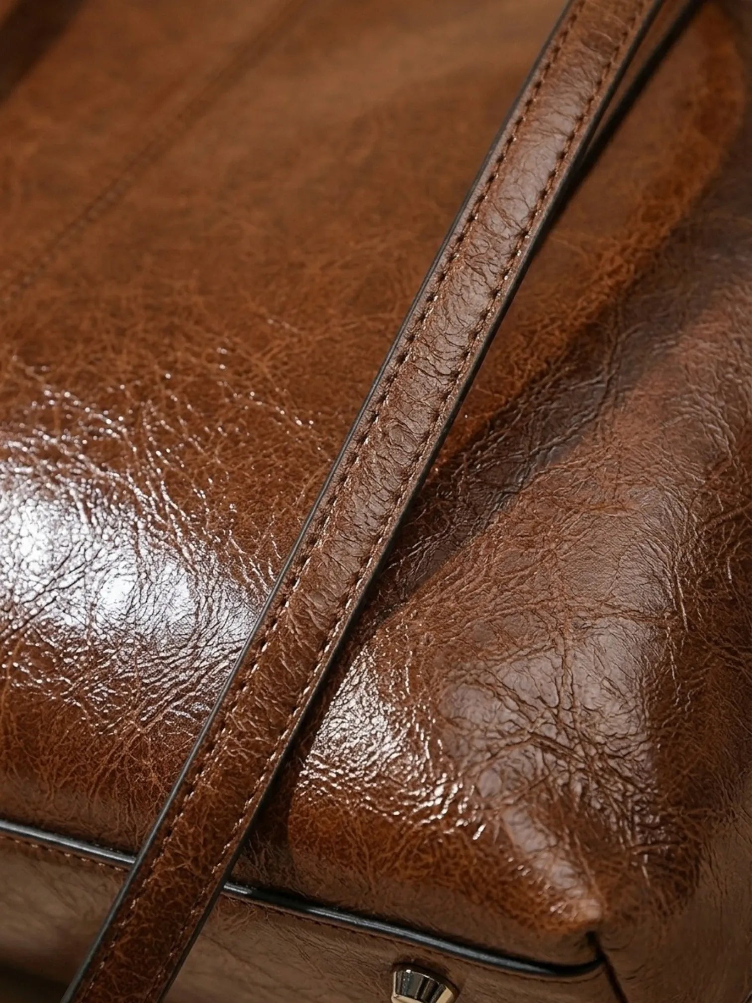 Grand Sac Cabas Structuré en Cuir Vintage Marron