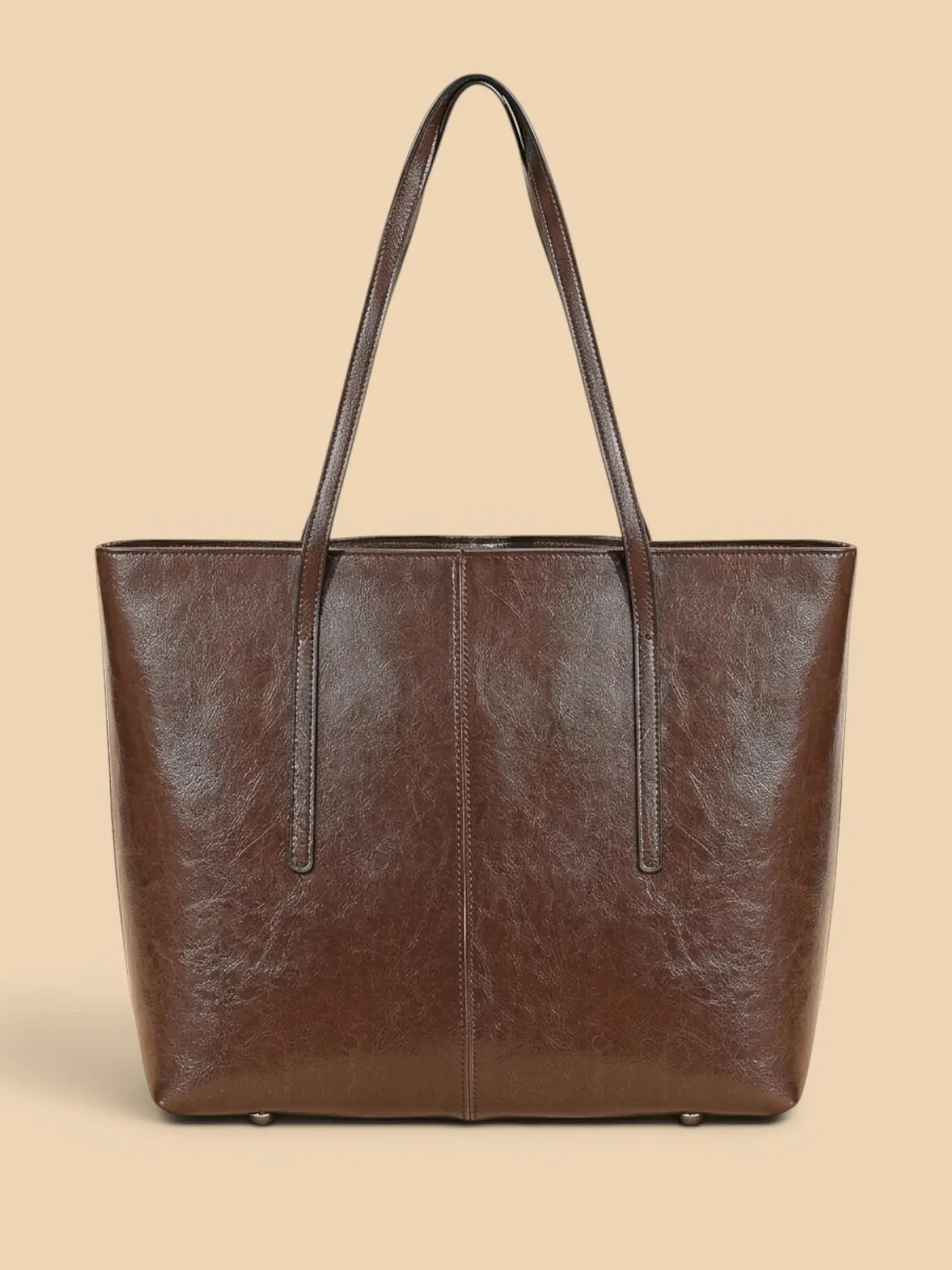 Grand Sac Cabas Structuré en Cuir Vintage Café