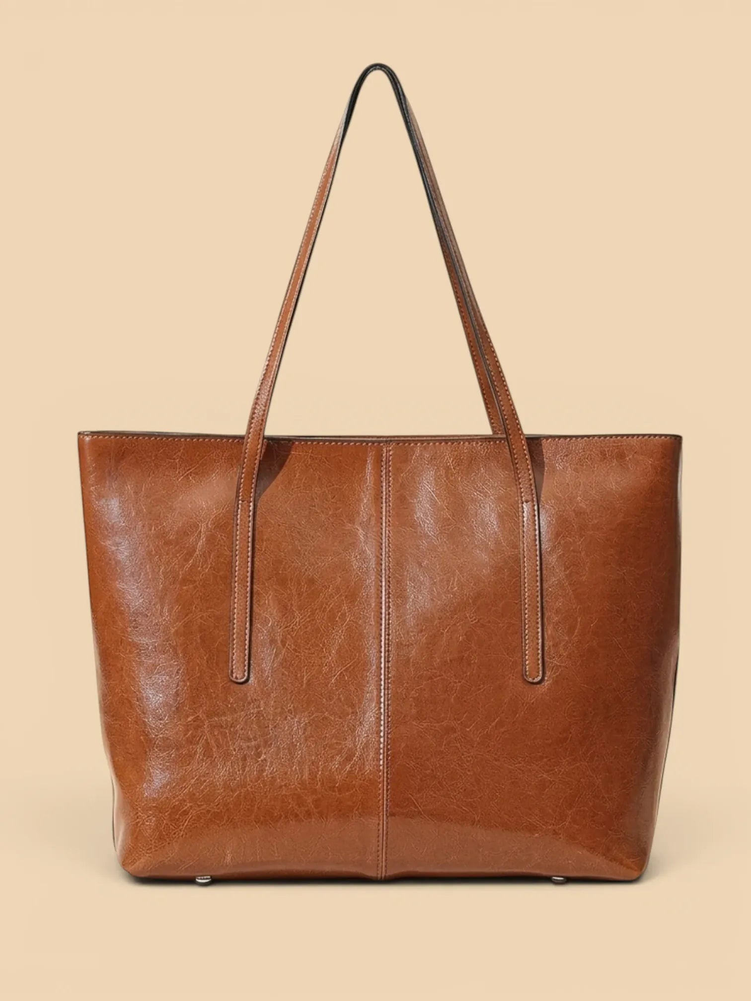 Grand Sac Cabas Structuré en Cuir Vintage Marron