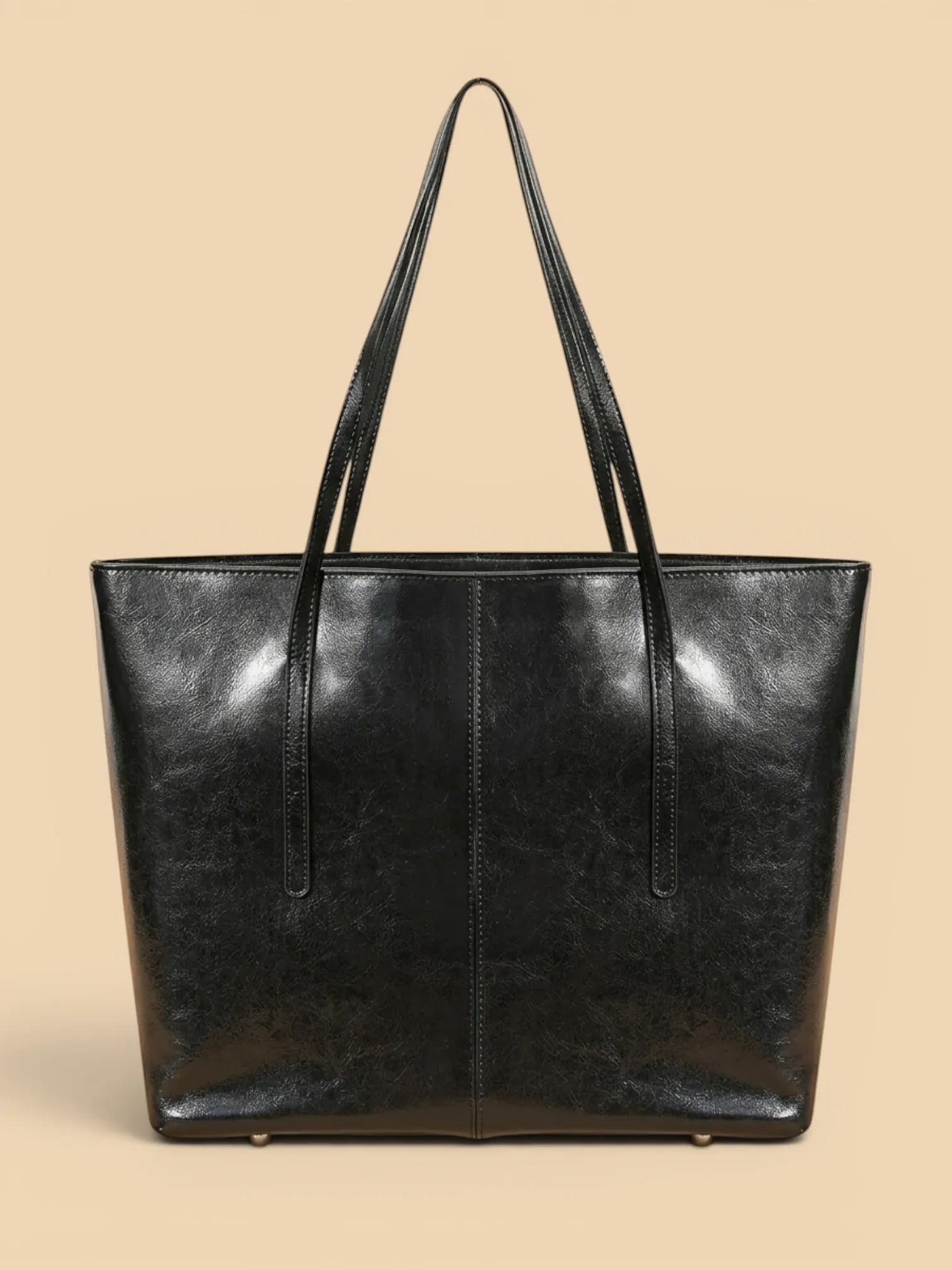 Grand Sac Cabas Structuré en Cuir Vintage Noir