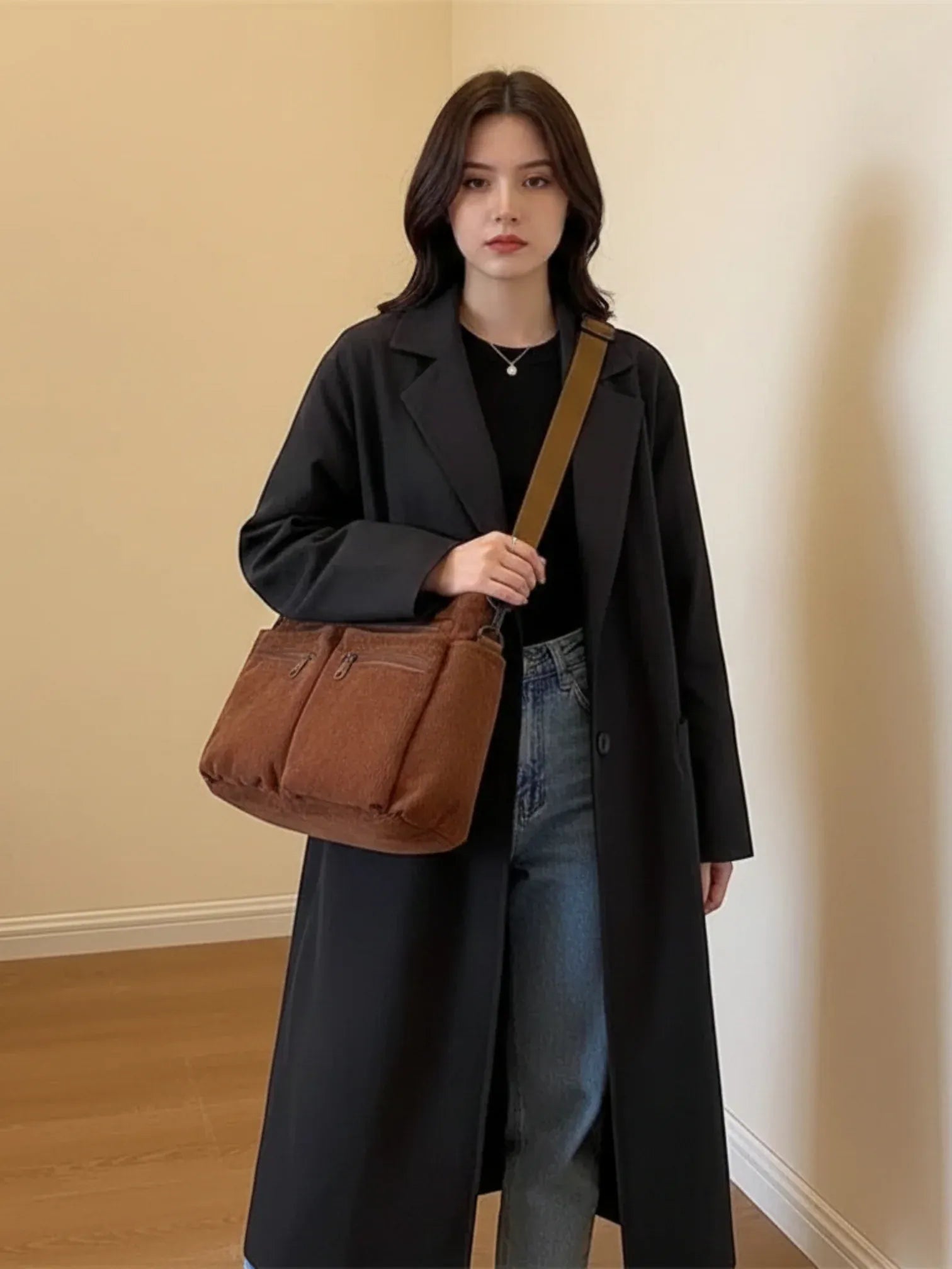 Grand Sac de Cour en Velours Marron