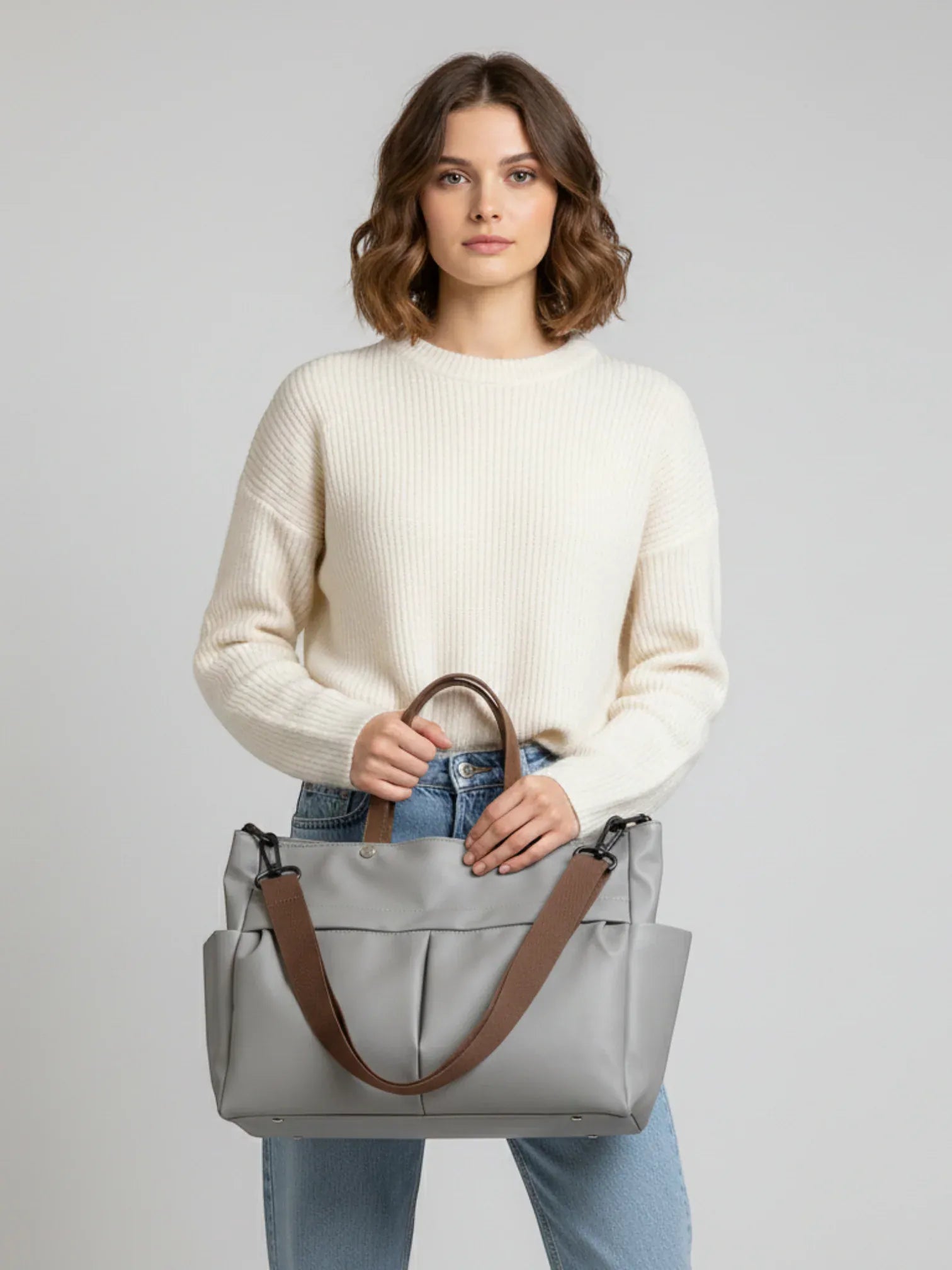 Grand Sac de Cours Cabas Gris