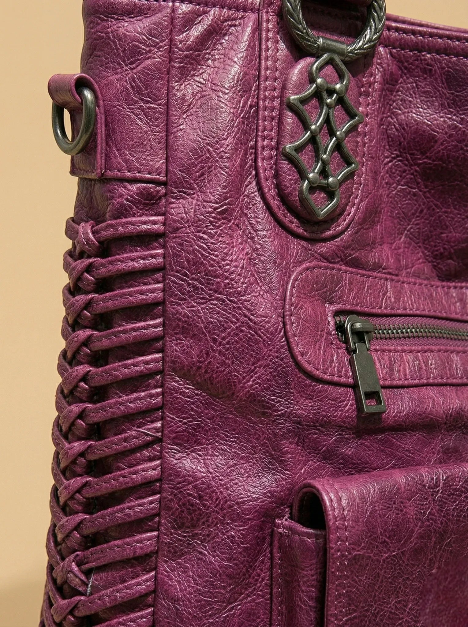 Grand Sac de Cours Carré Violet Cuir Vegan Violet