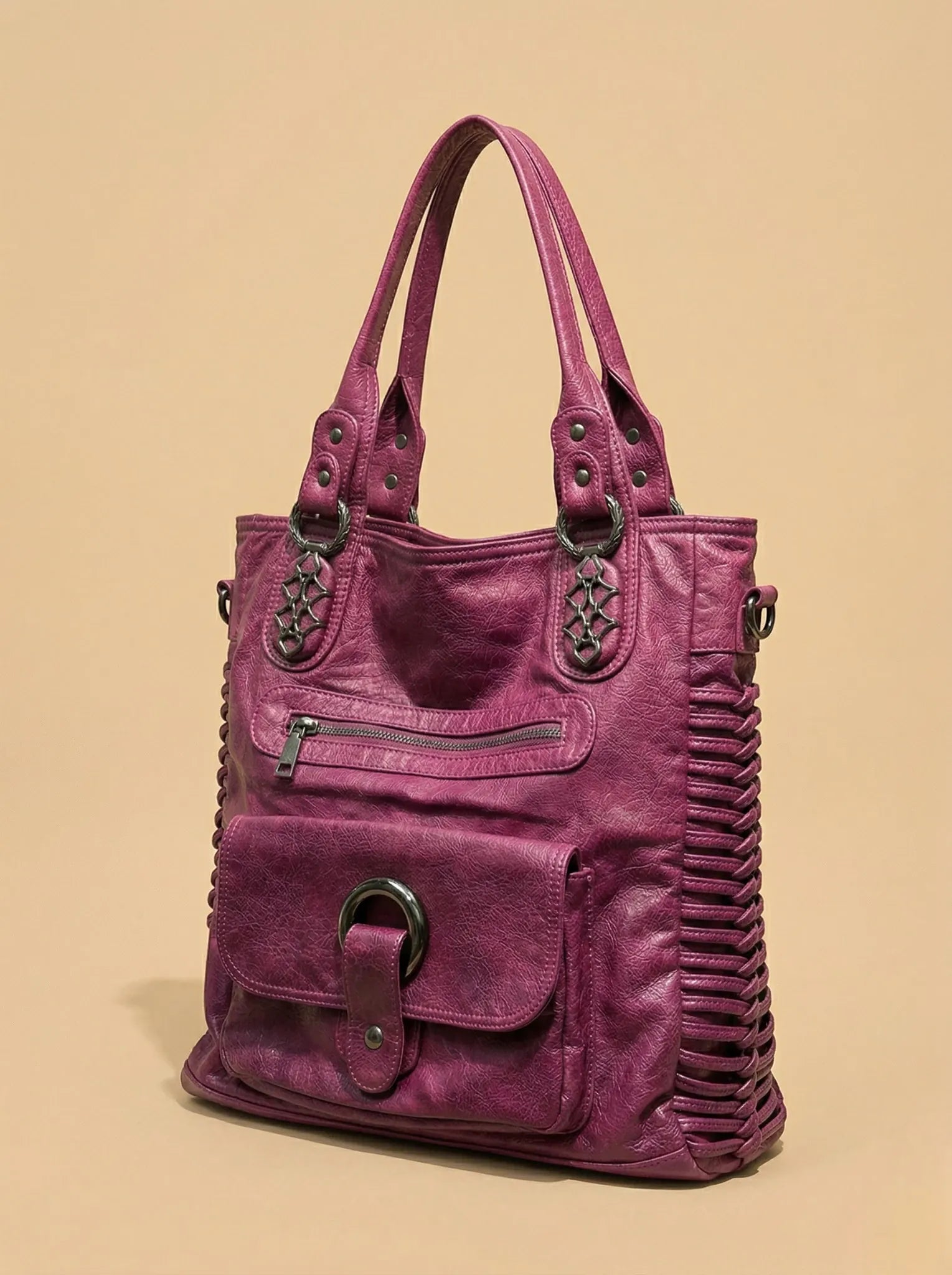 Grand Sac de Cours Carré Violet Cuir Vegan Violet