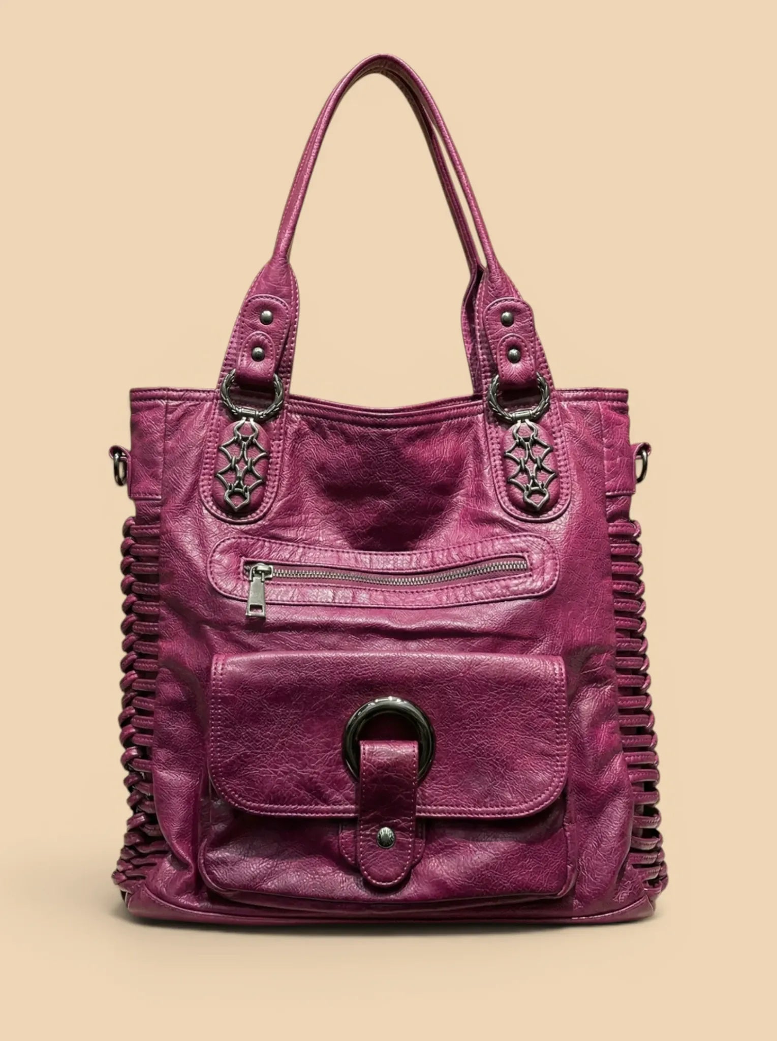 Grand Sac de Cours Carré Violet Cuir Vegan Violet