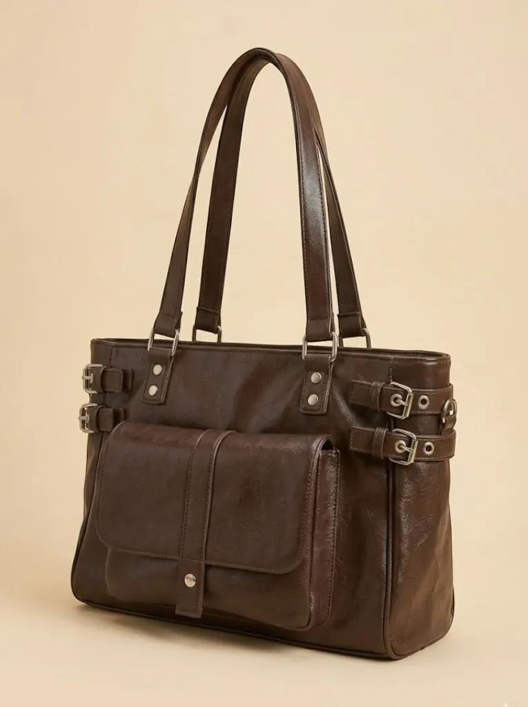 Grand Sac de Cours Cuir Vegan Matelassé Boucles