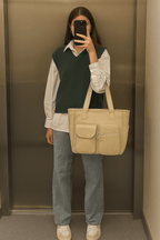 Grand Sac de Cours en Toile Khaki