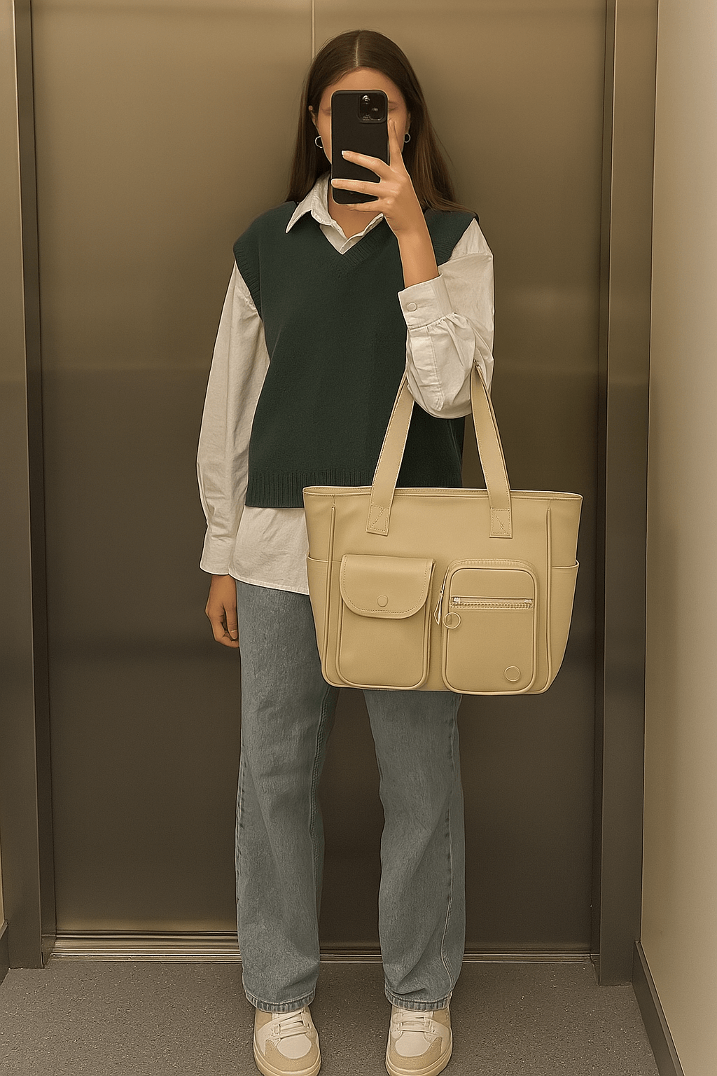 Grand Sac de Cours en Toile Khaki