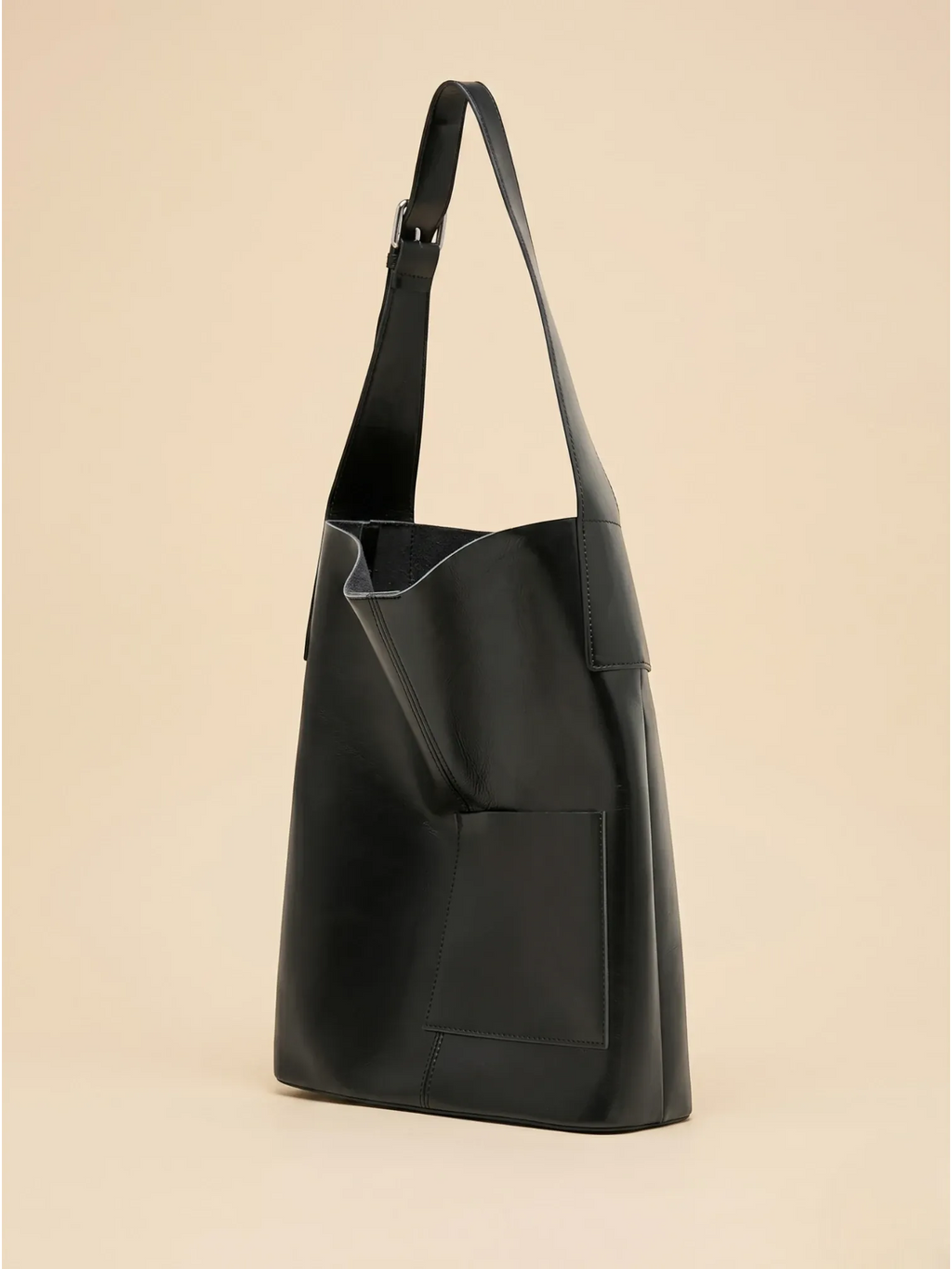 Grand Sac Hobo de Cours en Cuir Lustré Noir