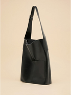 Grand Sac Hobo de Cours en Cuir Lustré Noir