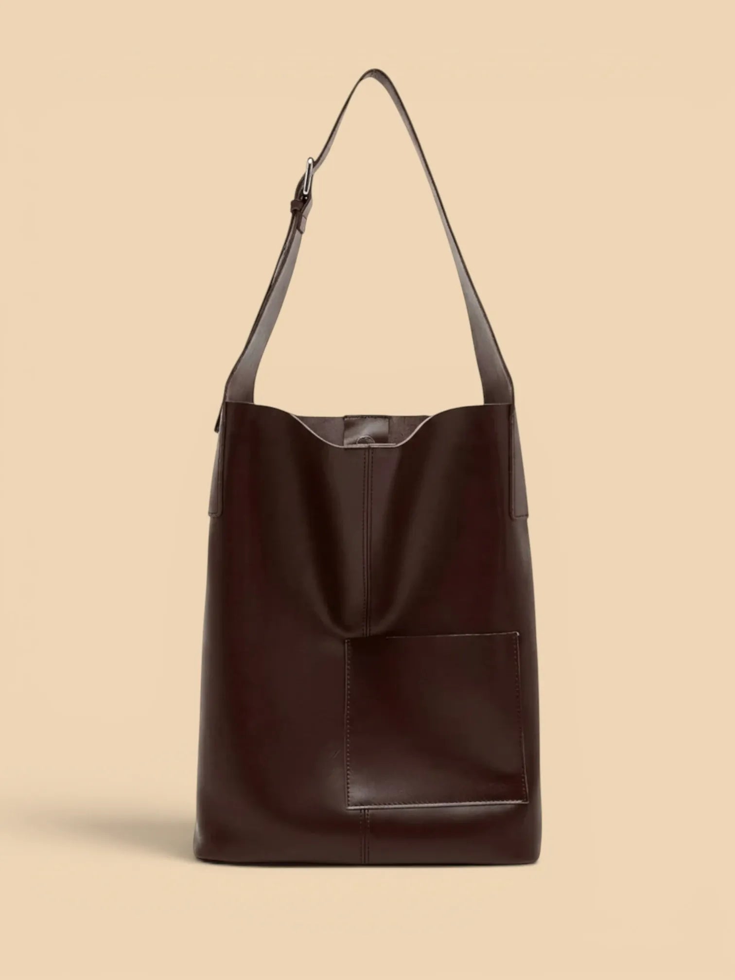 Grand Sac Hobo de Cours en Cuir Lustré Acajou