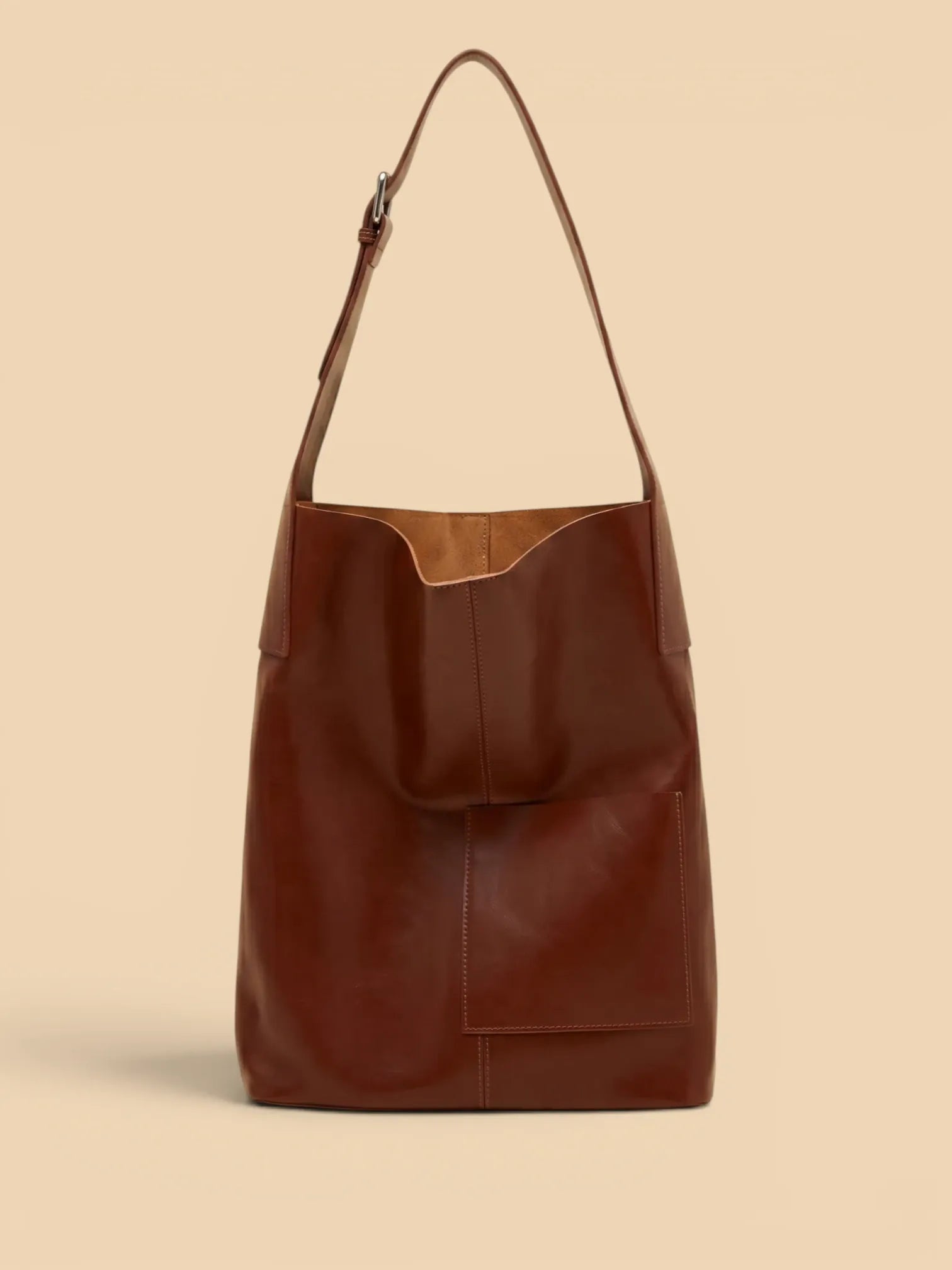 Grand Sac Hobo de Cours en Cuir Lustré Caramel