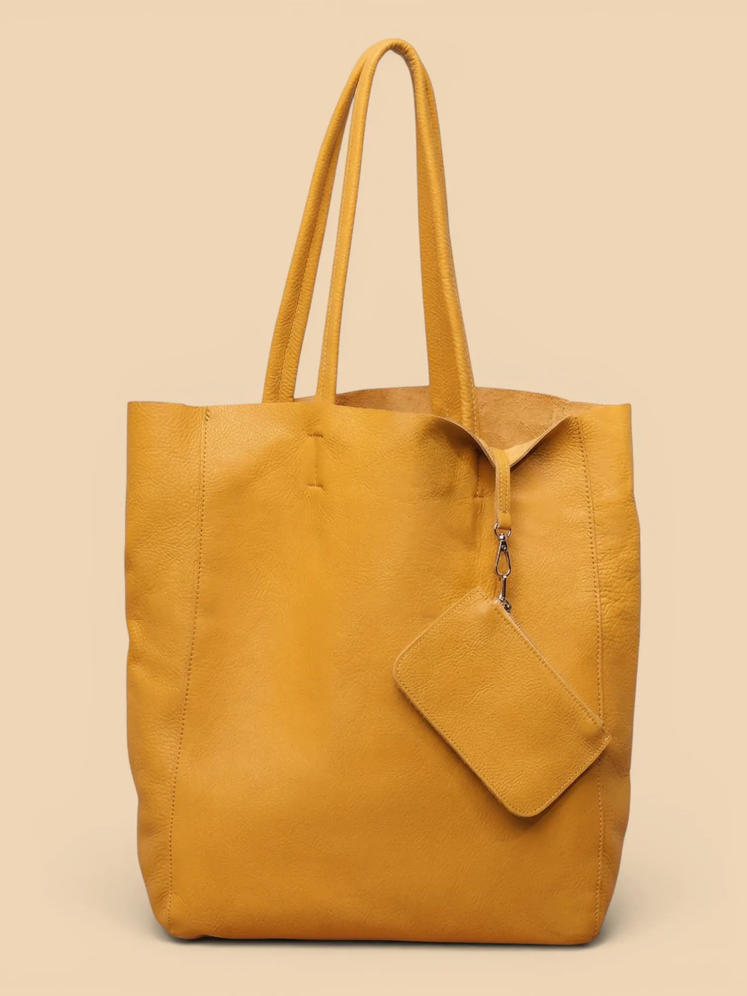 Grand tote bag de cours en cuir Jaune