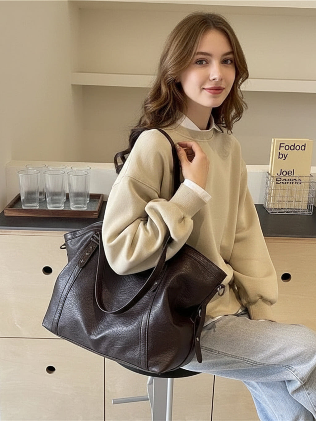 Sac de Cours Vintage en Simili Cuir Marron