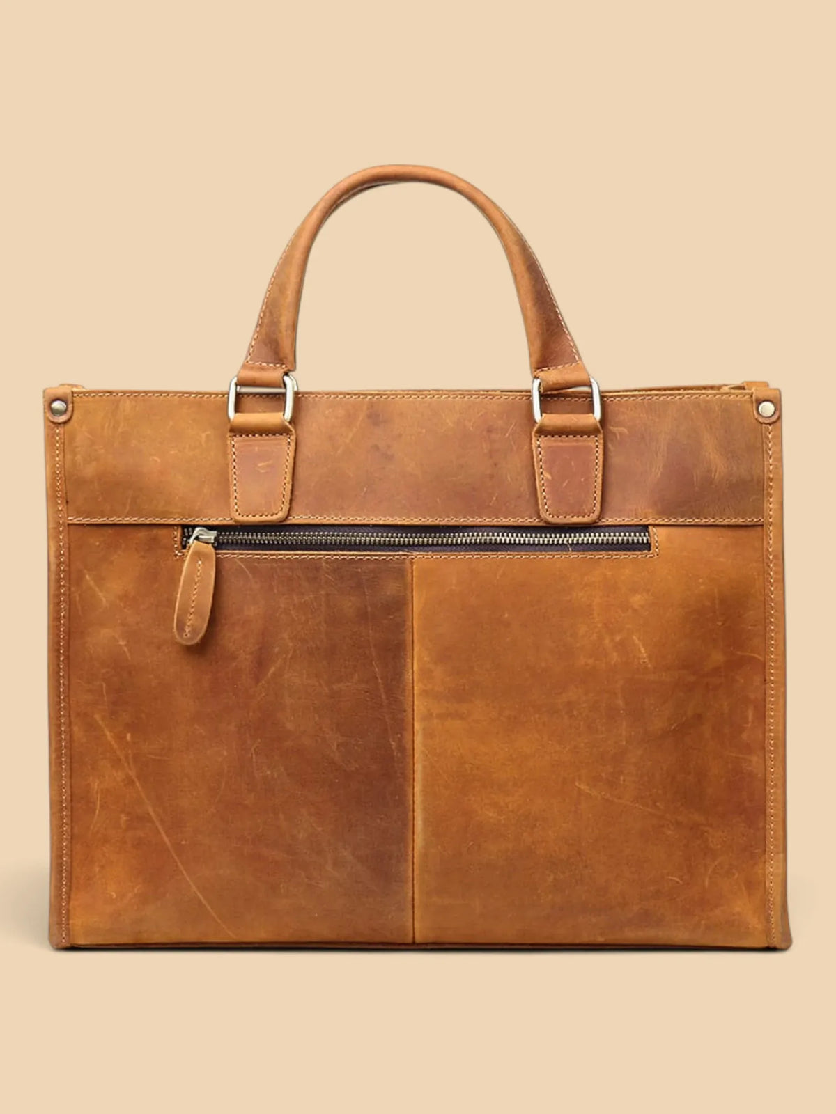 Porte document en cuir souple Camel / 14 pouces
