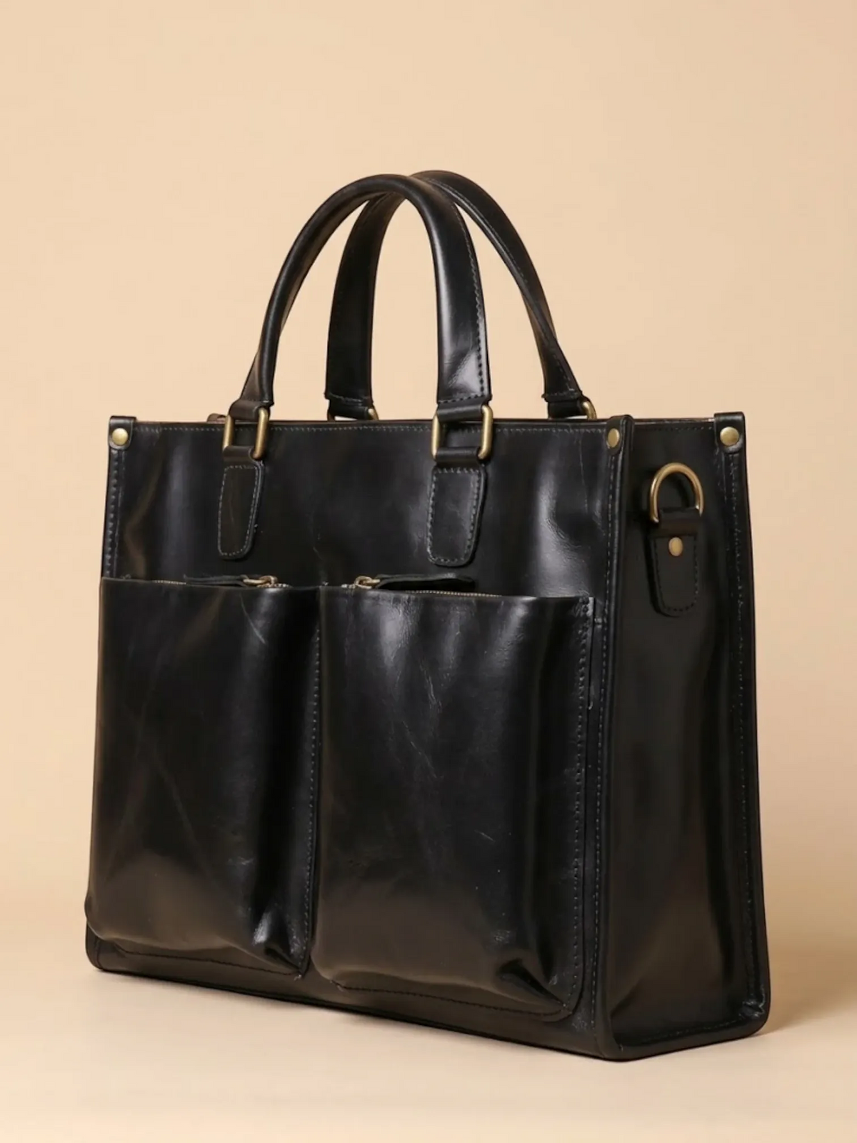 Porte document en cuir souple Noir / 14 pouces
