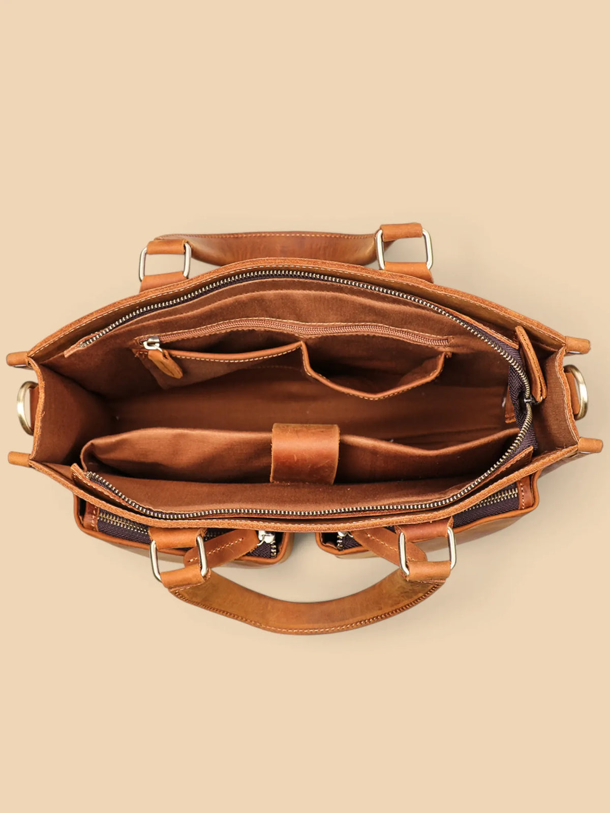 Porte document en cuir souple Camel / 14 pouces