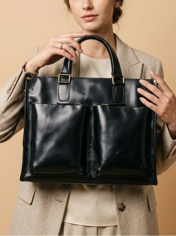 Porte document en cuir souple Noir / 14 pouces
