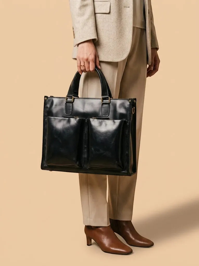 Porte document en cuir souple Noir / 14 pouces