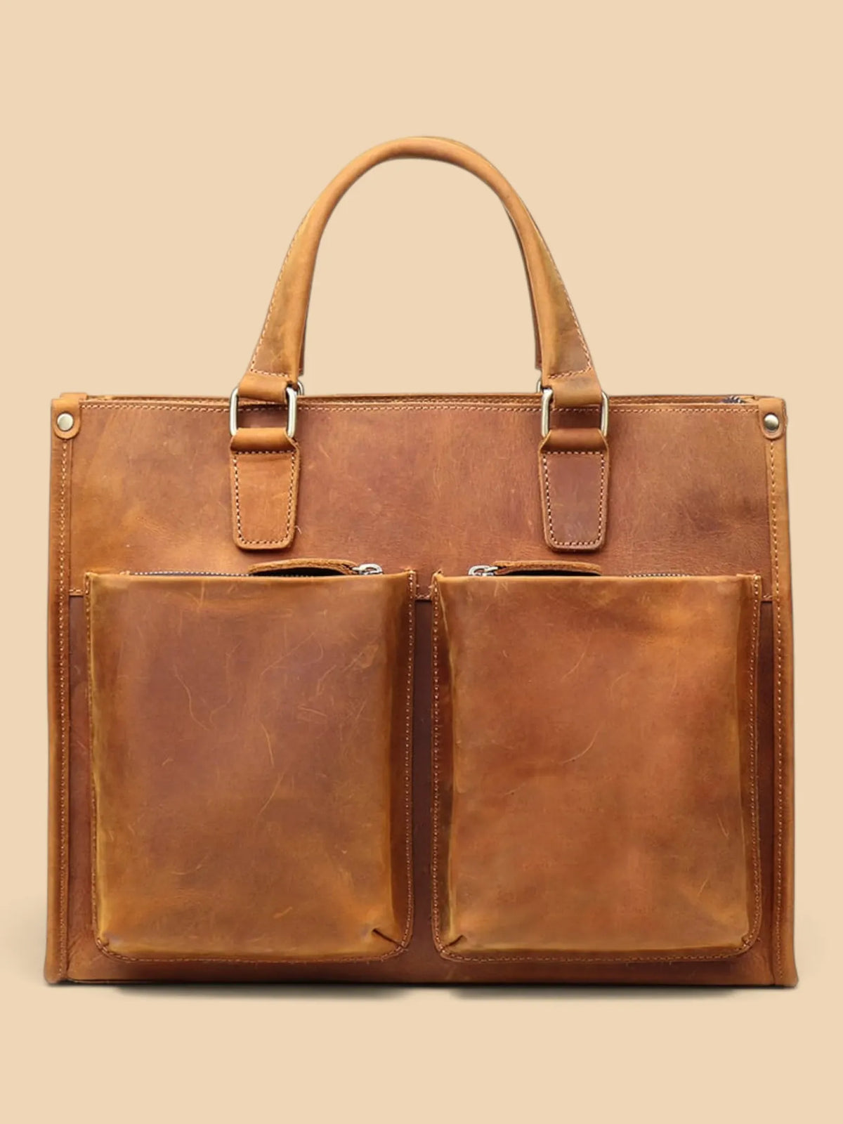 Porte document en cuir souple Camel / 14 pouces