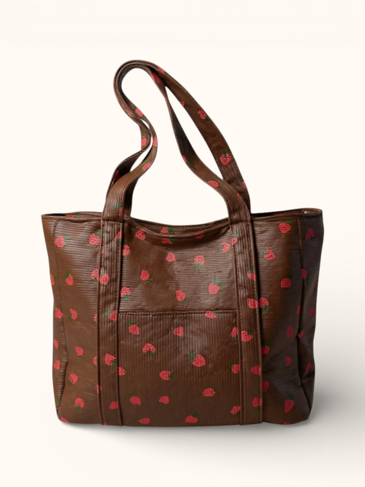 Sac Cabas de Cours en Velours Fraise