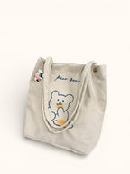 Tote Bag de Cours Ourson en Velours