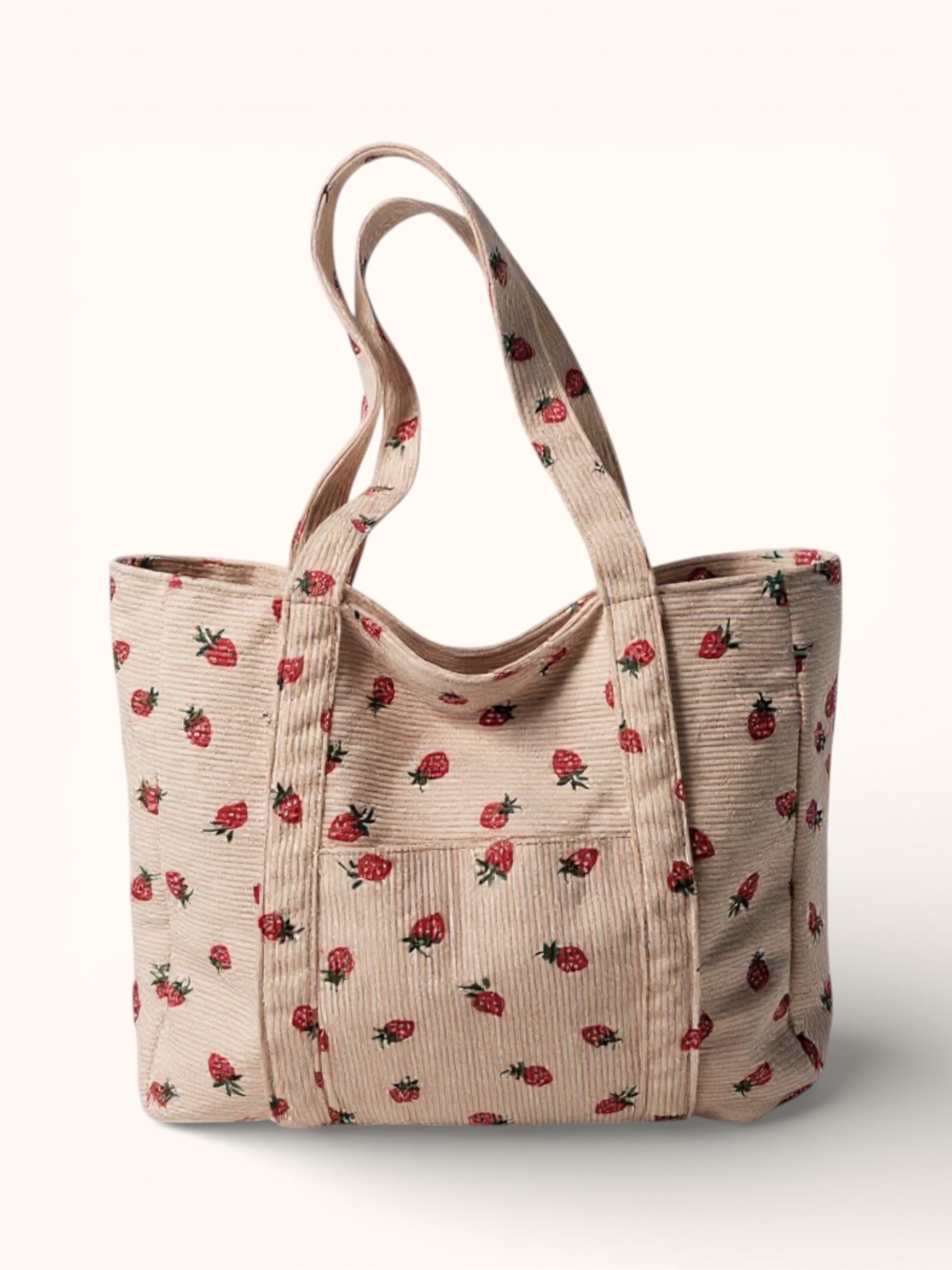 Sac Cabas de Cours en Velours Fraise